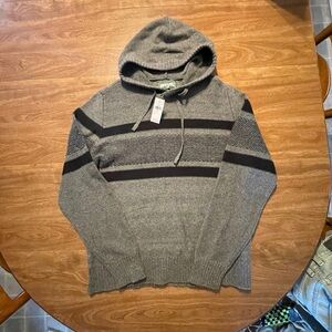 Gray and Black Striped Hooded Sweater